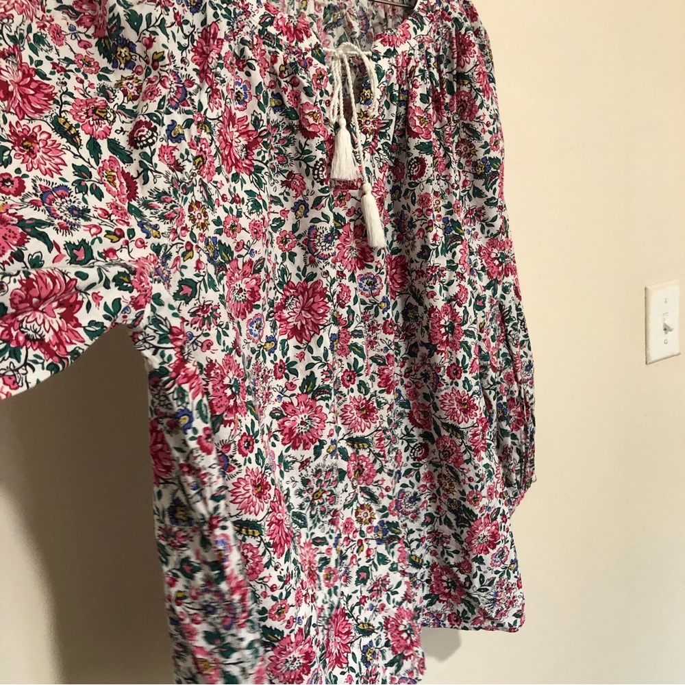 Womens Bohemian Floral V Neck Front tie puff sleeve Blouse. Size XXL. - Picture 5 of 12